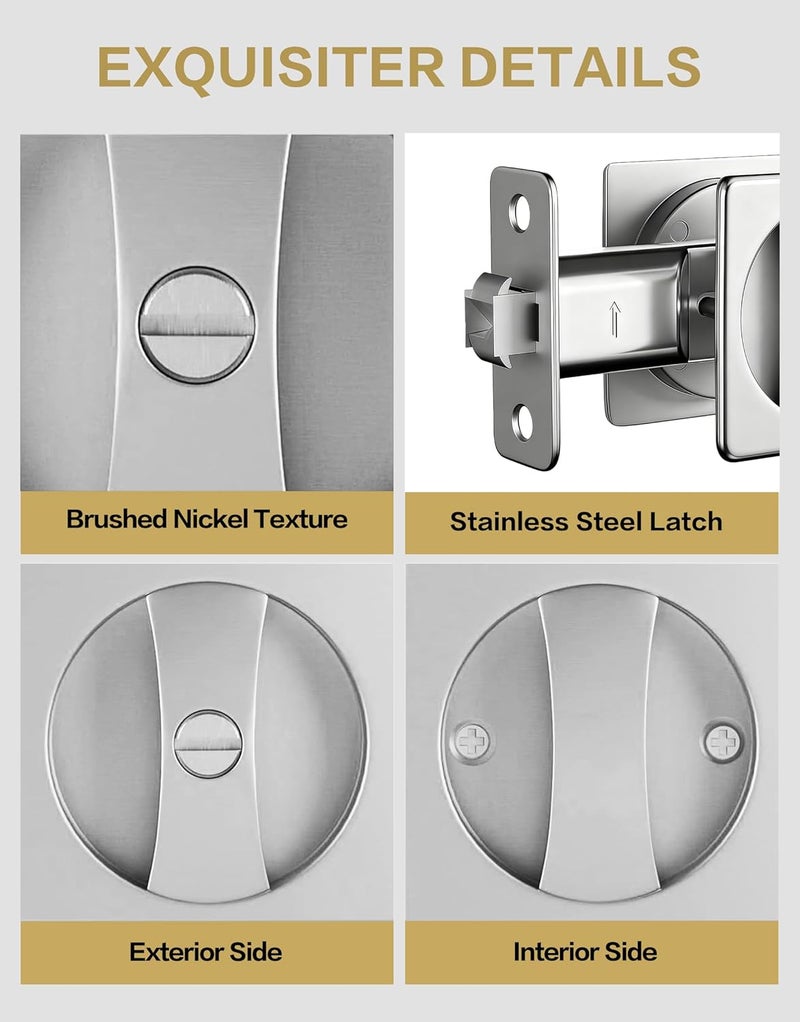 Lethato Pocket Door Hardware Silver, Pocket Door Lock, Pocket Door Latch, Brushed Nickel Contemporary Pocket Door with Privacy Lock (1 Pack, Square Rounded-Corner) - Image 3